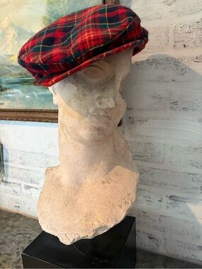 70’s classic vintage red tartan plaid wool flat cap